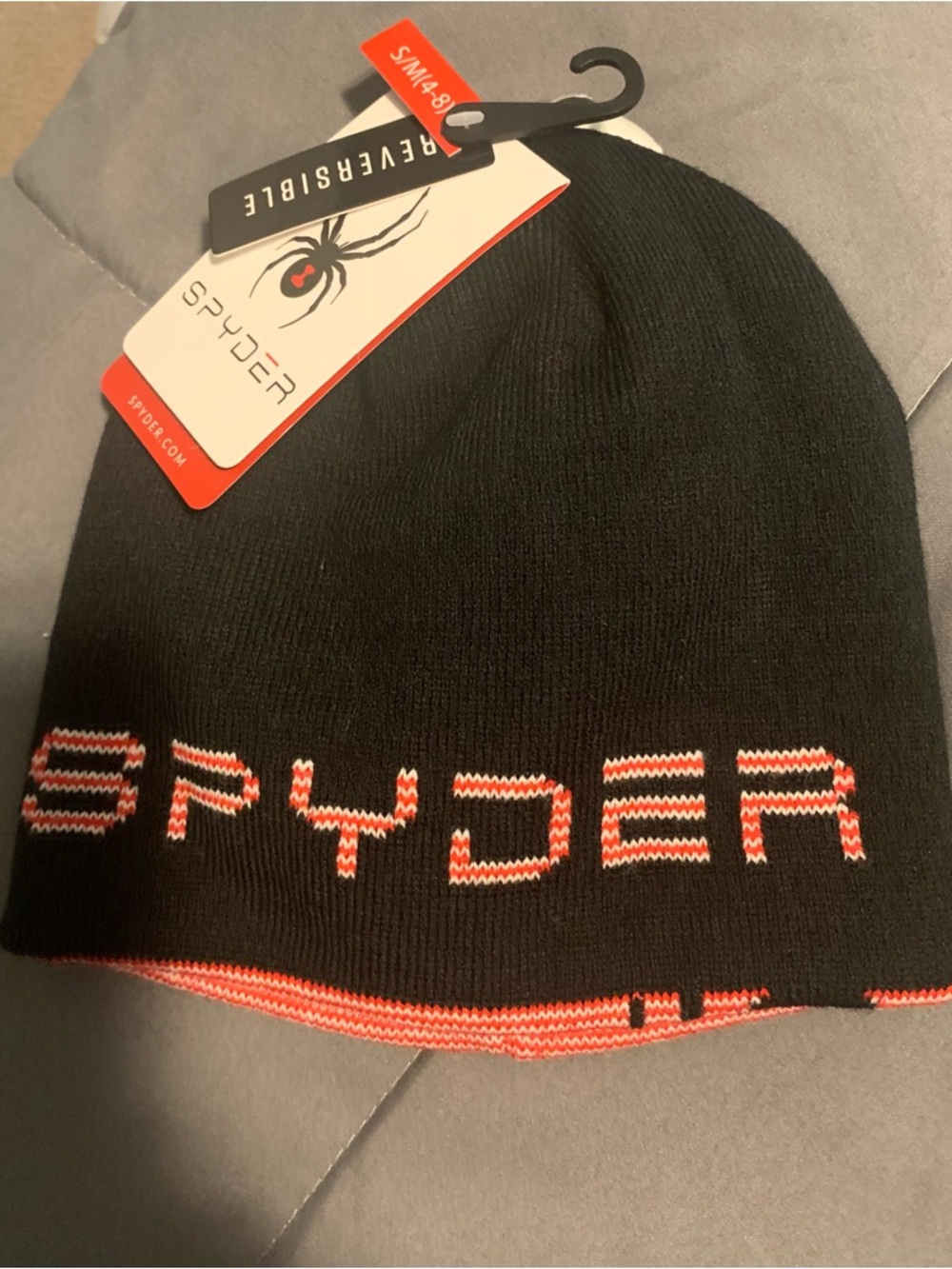 Spyder Black Beanie with Red and White Logo Stitching NWT